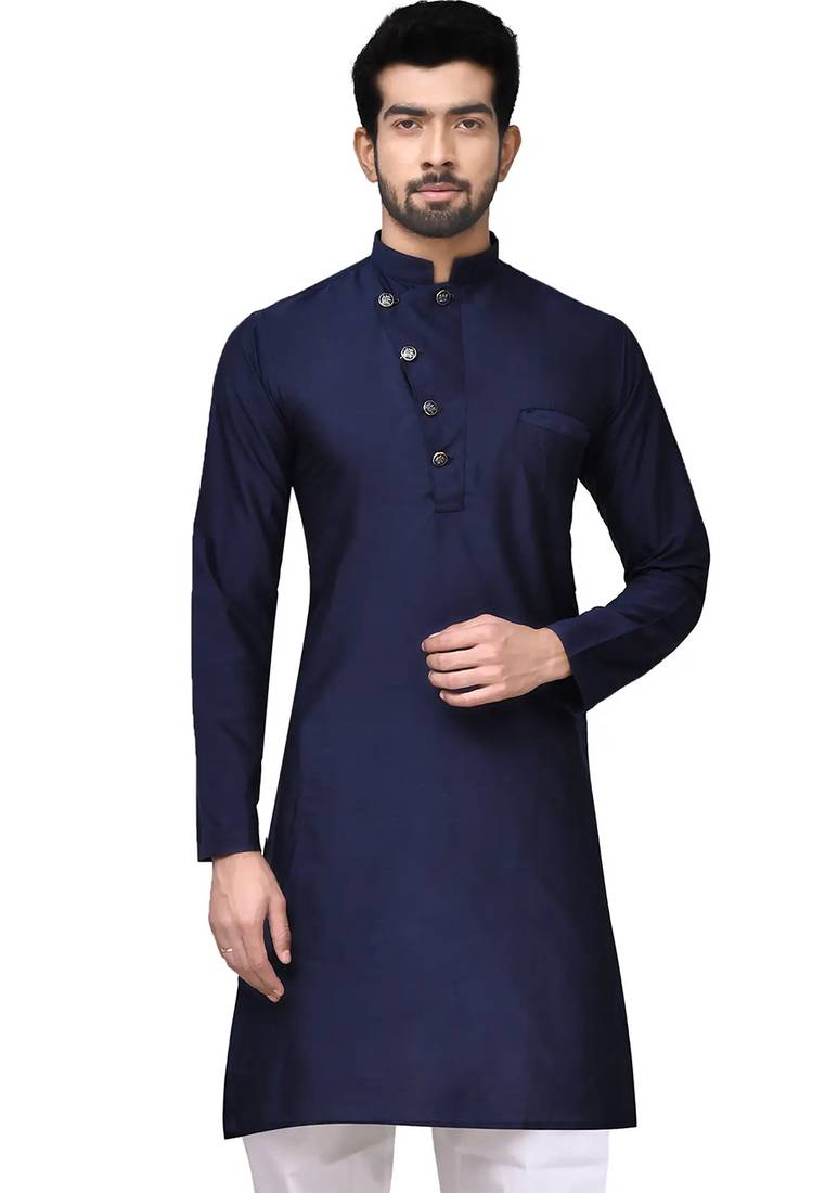 Navy blue cotton blendmens  kurta with churidar set