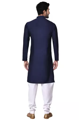 Navy blue cotton blendmens  kurta with churidar set