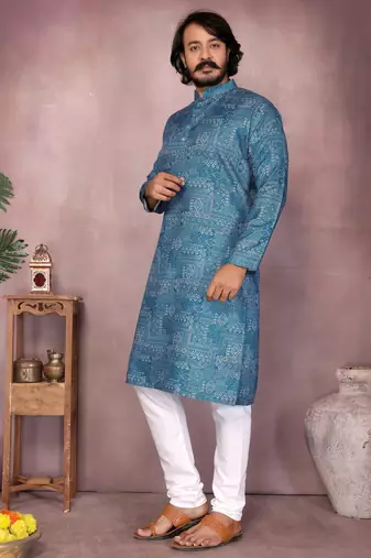 Blue sequence work and print kurta and payjama