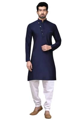 Navy blue cotton blendmens  kurta with churidar set 3