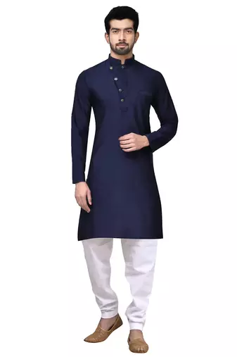 Navy blue cotton blendmens  kurta with churidar set