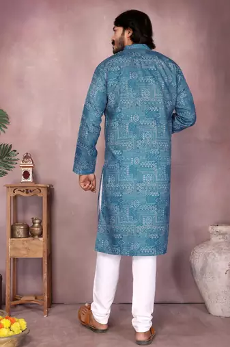 Blue sequence work and print kurta and payjama