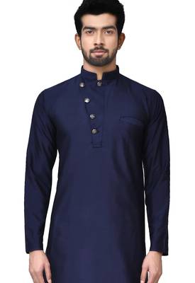 Navy blue cotton blendmens  kurta with churidar set 4