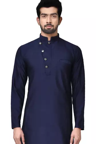 Navy blue cotton blendmens  kurta with churidar set