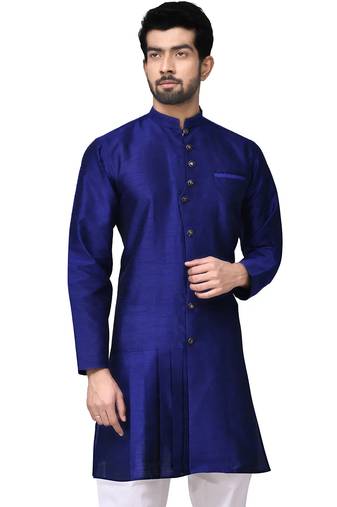 Royal blue art silk mens  kurta with churidar set
