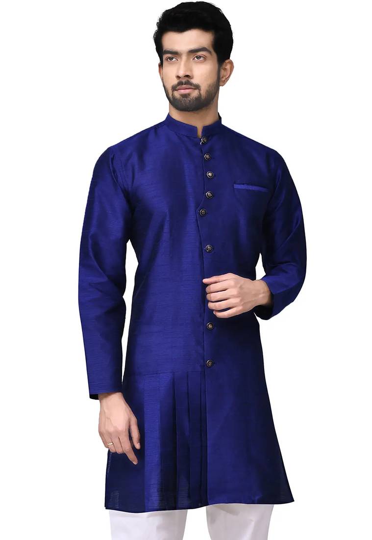 Royal blue art silk mens  kurta with churidar set