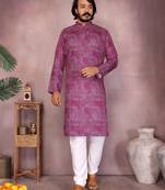 Pink sequence work and print kurta and payjama
