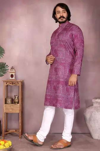 Pink sequence work and print kurta and payjama