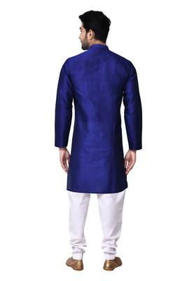 Royal blue art silk mens  kurta with churidar set 2