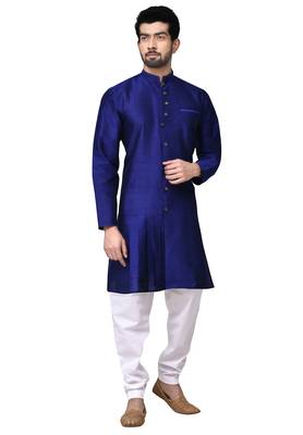 Royal blue art silk mens  kurta with churidar set 3