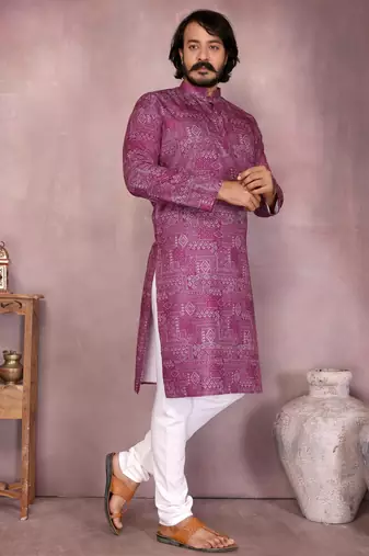 Pink sequence work and print kurta and payjama