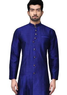 Royal blue art silk mens  kurta with churidar set 4