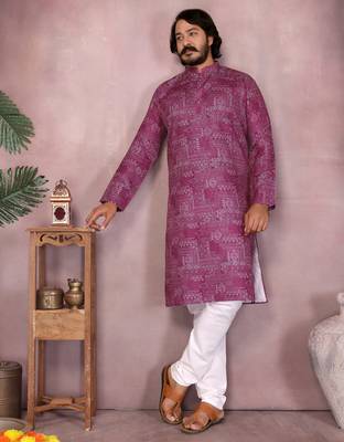 Pink sequence work and print kurta and payjama 4