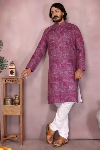 Pink sequence work and print kurta and payjama