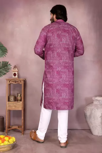 Pink sequence work and print kurta and payjama