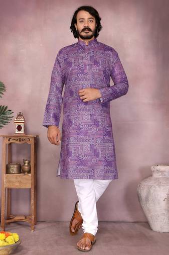 Purple sequence work and print kurta and payjama