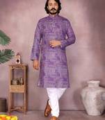 Purple sequence work and print kurta and payjama