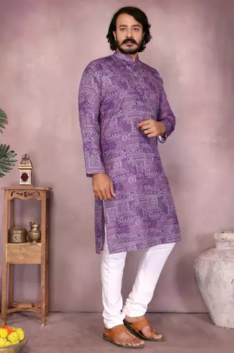Purple sequence work and print kurta and payjama