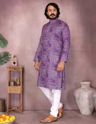 Purple sequence work and print kurta and payjama 3