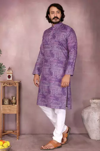 Purple sequence work and print kurta and payjama