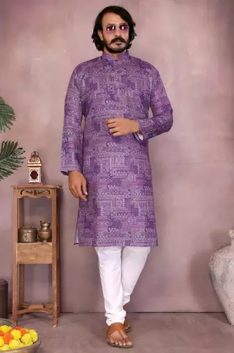 Purple sequence work and print kurta and payjama