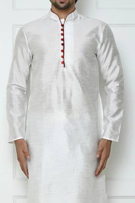 White art silk mens  kurta with churidar set 4