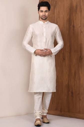 Lemon  art silk mens  kurta with churidar set