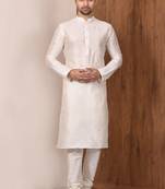 Lemon  art silk mens  kurta with churidar set