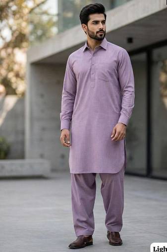 Lavender cotton plain party wear kurta and payjama