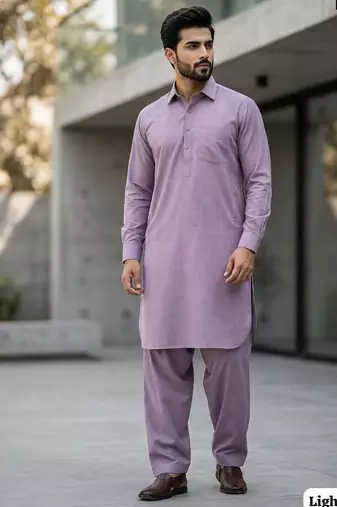 Lavender cotton plain party wear kurta and payjama