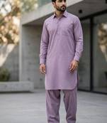 Lavender cotton plain party wear kurta and payjama