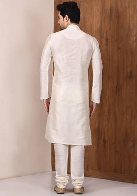 Lemon  art silk mens  kurta with churidar set 2