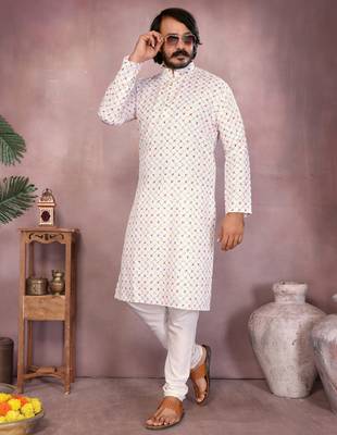 White sequence work and print kurta and payjama 4