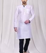 White art silk mens  kurta with churidar set