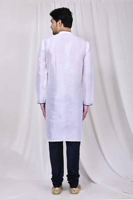 White art silk mens  kurta with churidar set 2