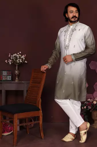 Mehendi cotton silk embroidery party wear kurta and payjama