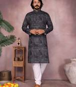 Black sequence work and print kurta and payjama