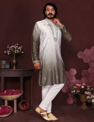 Mehendi cotton silk embroidery party wear kurta and payjama 3