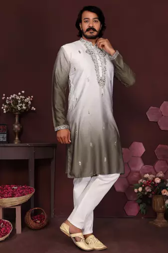 Mehendi cotton silk embroidery party wear kurta and payjama