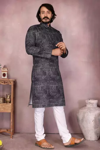 Black sequence work and print kurta and payjama
