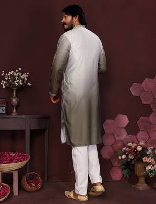 Mehendi cotton silk embroidery party wear kurta and payjama 4