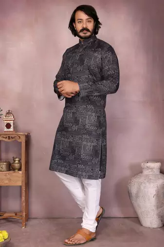 Black sequence work and print kurta and payjama