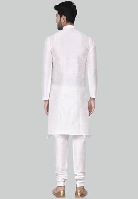 White art silk mens  kurta with churidar set 2