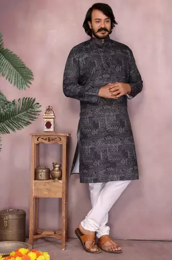 Black sequence work and print kurta and payjama