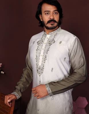 Mehendi cotton silk embroidery party wear kurta and payjama 5