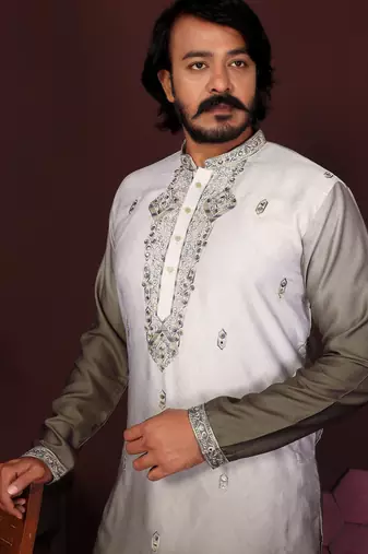 Mehendi cotton silk embroidery party wear kurta and payjama