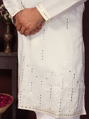 Cream smart silk embroidery party wear kurta and payjama 5