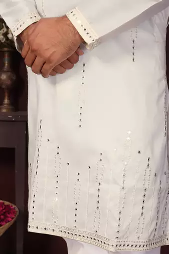 Cream smart silk embroidery party wear kurta and payjama
