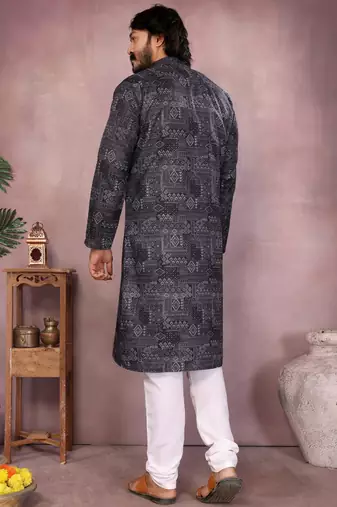 Black sequence work and print kurta and payjama
