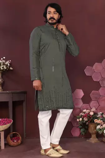 Mehendi smart silk embroidery party wear kurta and payjama